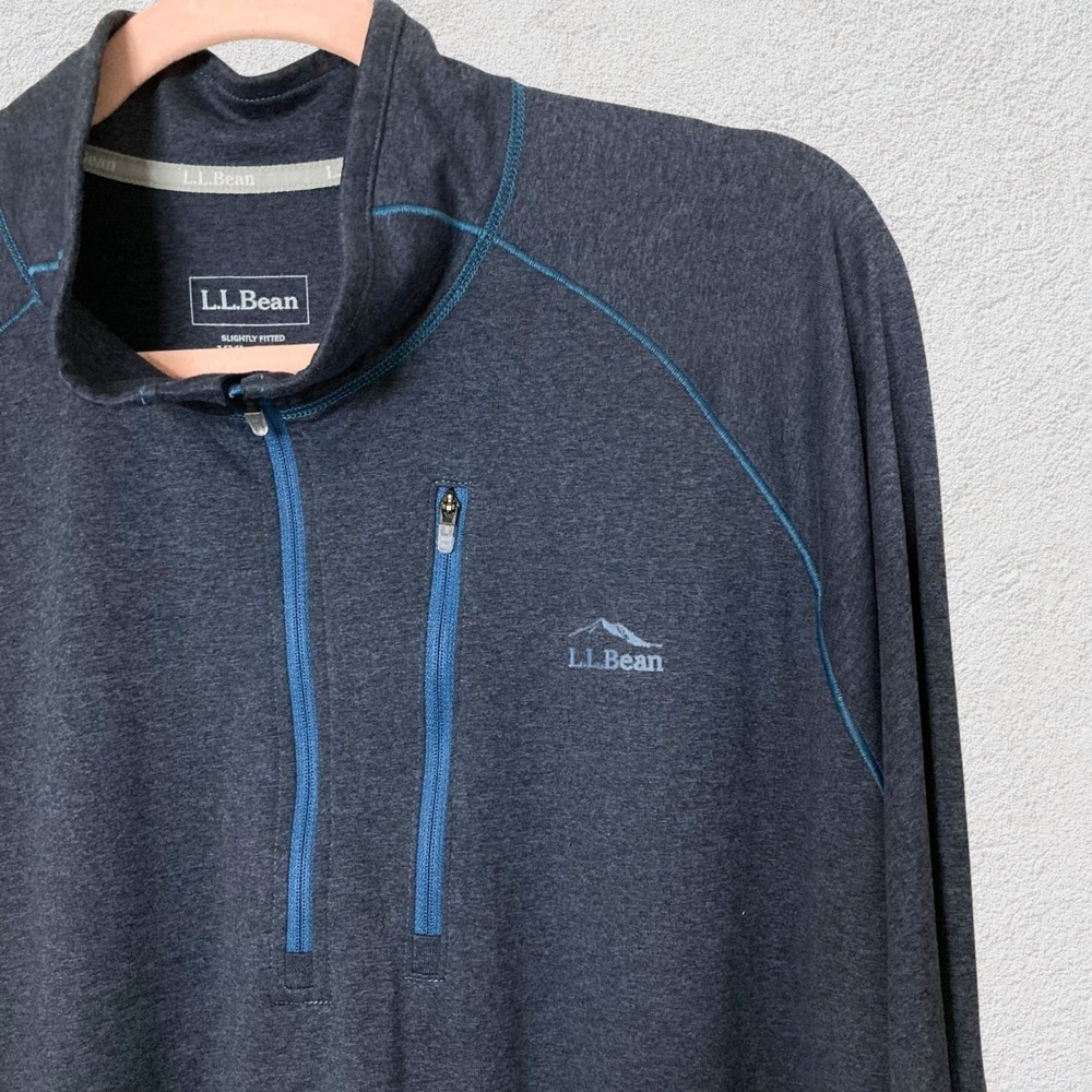 LL‎ Bean Men XXL Slightly Fitted Navy 1/4 Zip Pullover Shirt Poly Blend Active